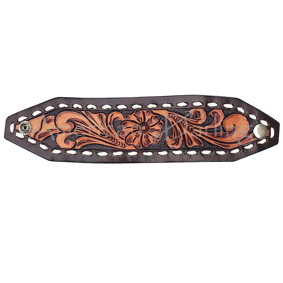American Darling ADBRF102 Hand tooled carved Genuine Leather Bracelet by Hilason – Cowboy and equestrian accessories