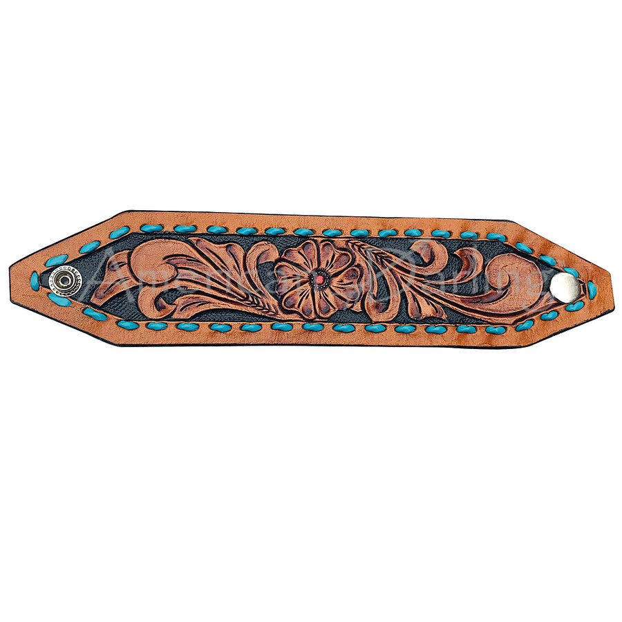American Darling ADBRF104 Hand tooled carved Genuine Leather Bracelet by Hilason – Cowboy and equestrian accessories