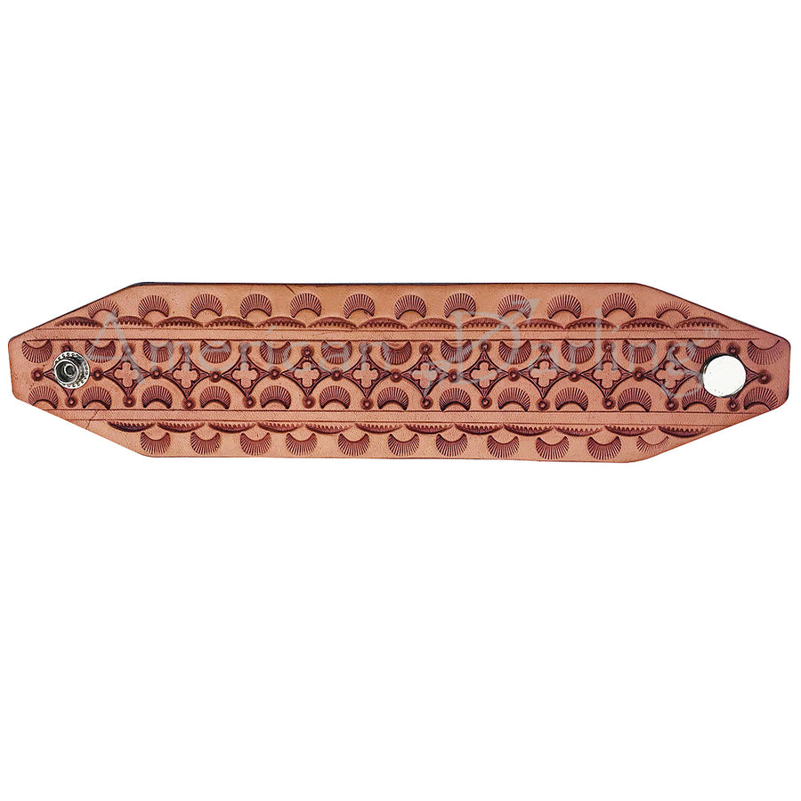 Copper leather wither strap with tooled shell pattern - Uhorse