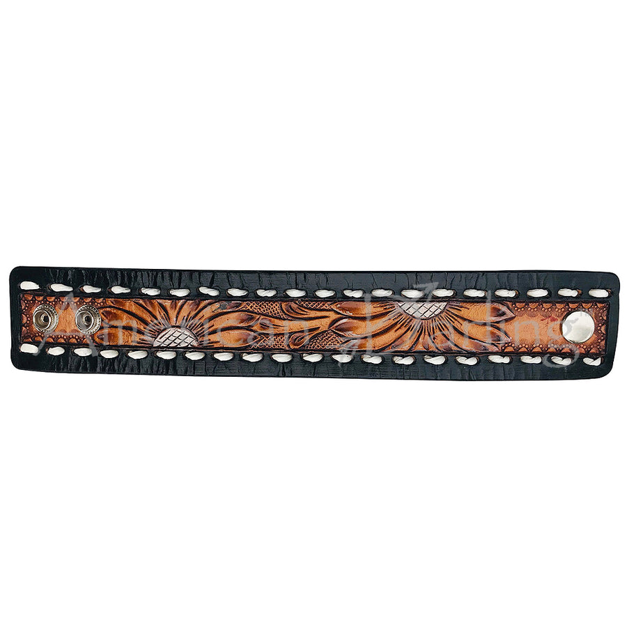 American Darling ADBRF112 Hand tooled carved Genuine Leather Bracelet by Hilason – Cowboy and equestrian accessories