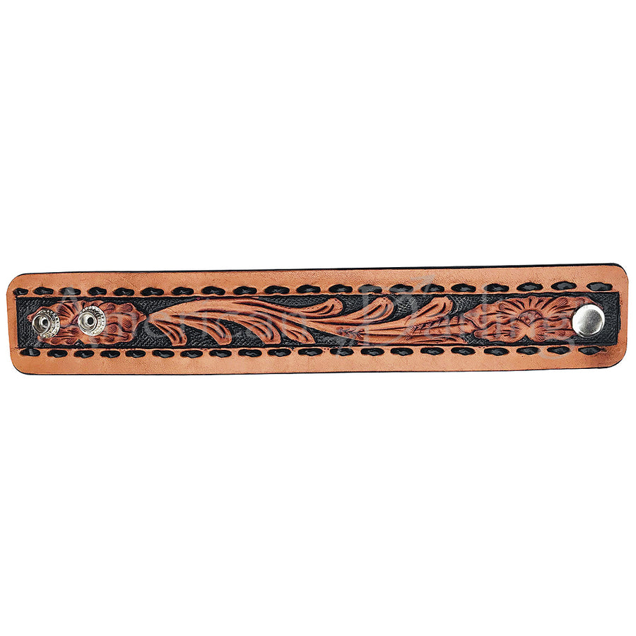 Tan leather tooled wrist cuff with concho fasteners - Uhorse