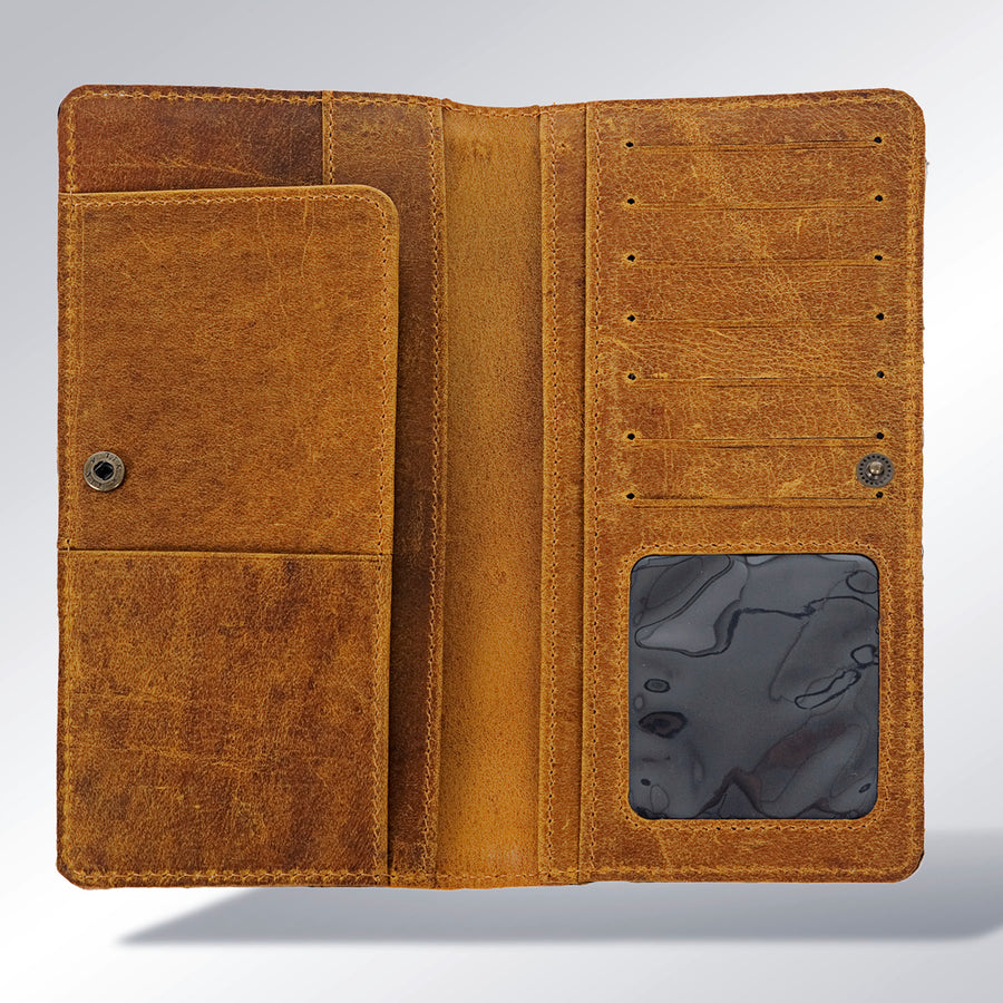 American Darling Western Wallet Bag Hand Tooled Floral Carved Buck Stitched Genuine Vegetable Tanned Leather Purse