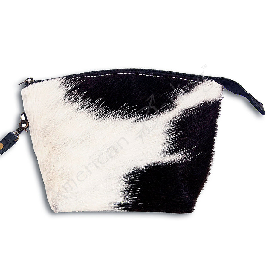 Black and white hair-on cowhide cosmetic pouch - Uhorse