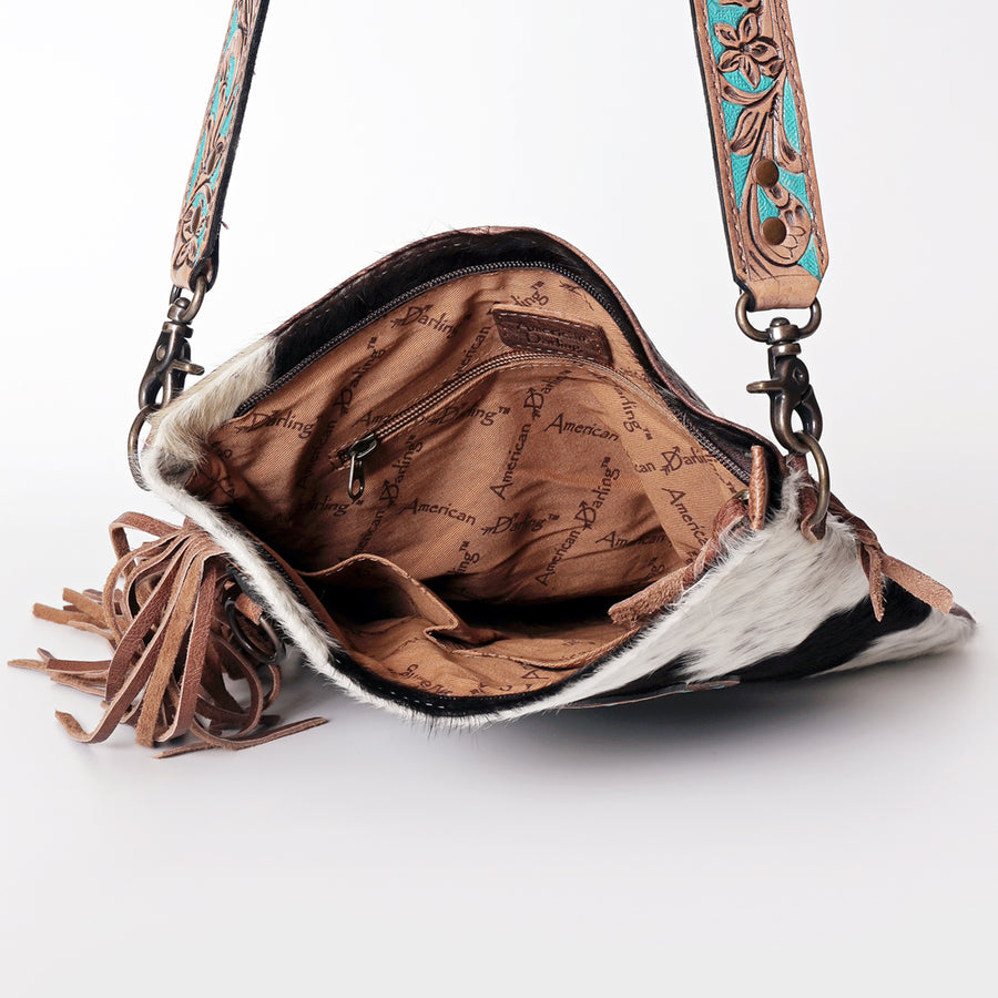 American Darling Women's Chaps Bag Western Hand Tooled Hair-On Genuine Leather Handbag and Ladies Purse