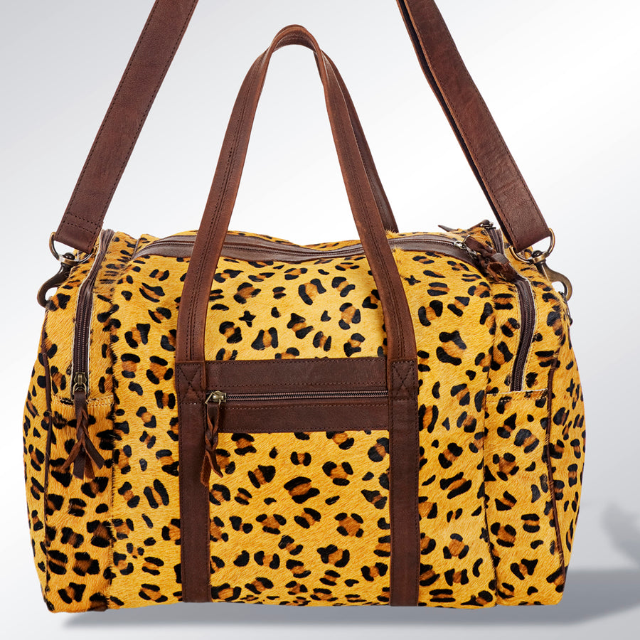 American Darling Duffel Bag, Hair-On Cowhide and Genuine Leather, Large Western Travel Tote, Vegetable-Tanned Full Grain Leather