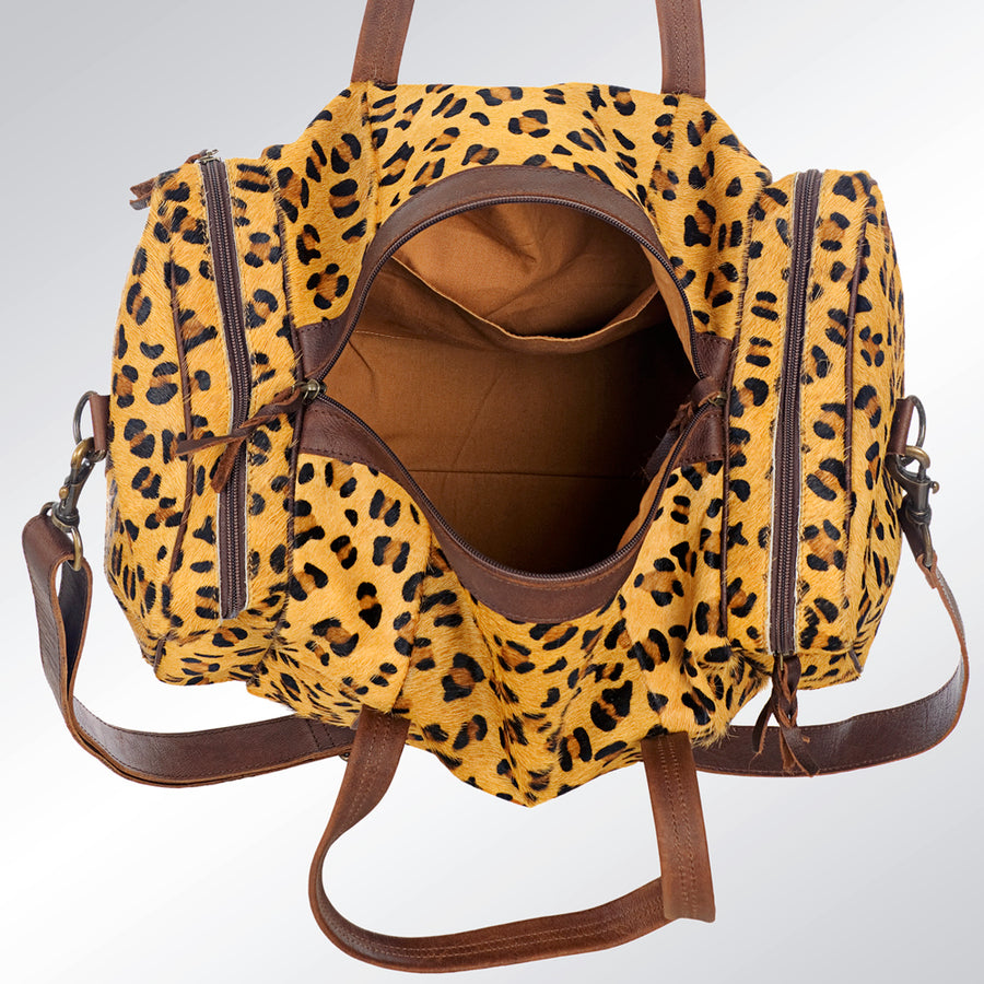 American Darling Duffel Bag, Hair-On Cowhide and Genuine Leather, Large Western Travel Tote, Vegetable-Tanned Full Grain Leather