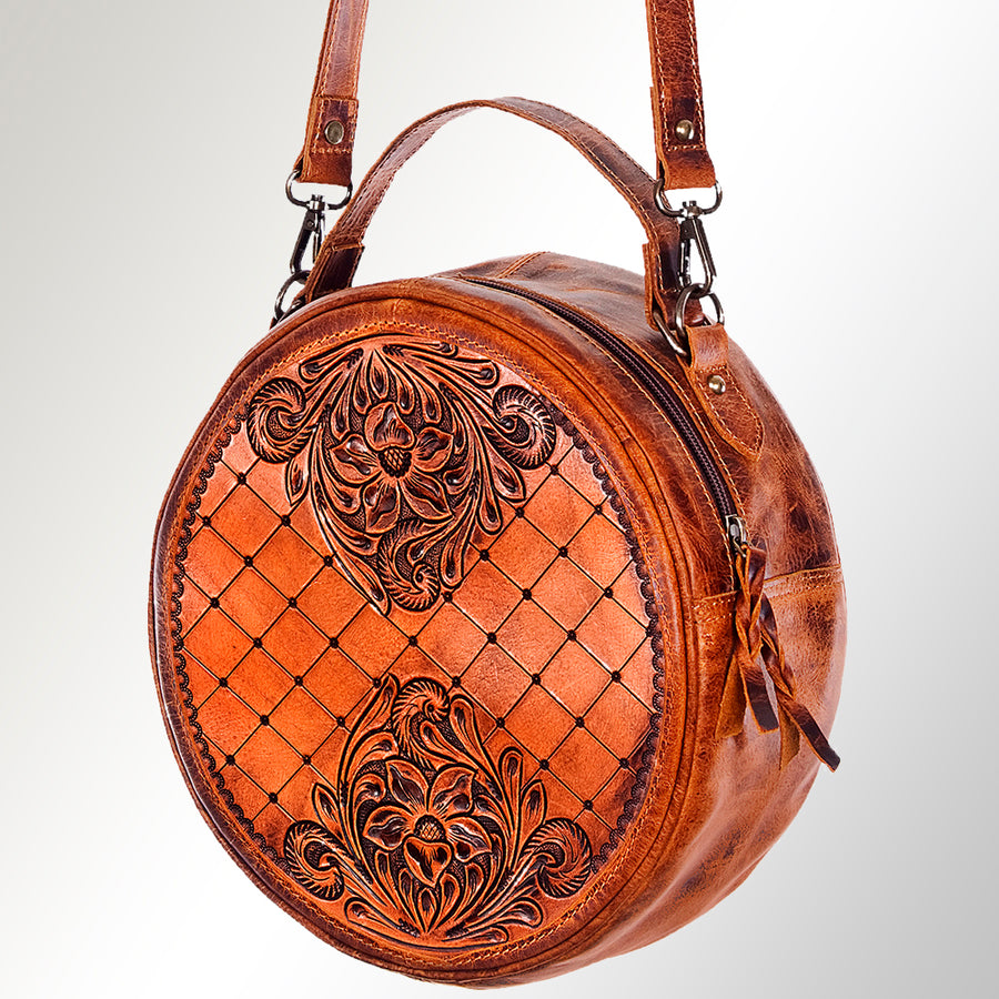 American Darling Hand Tooled Floral Leather Western Canteen Bag - Uhorse