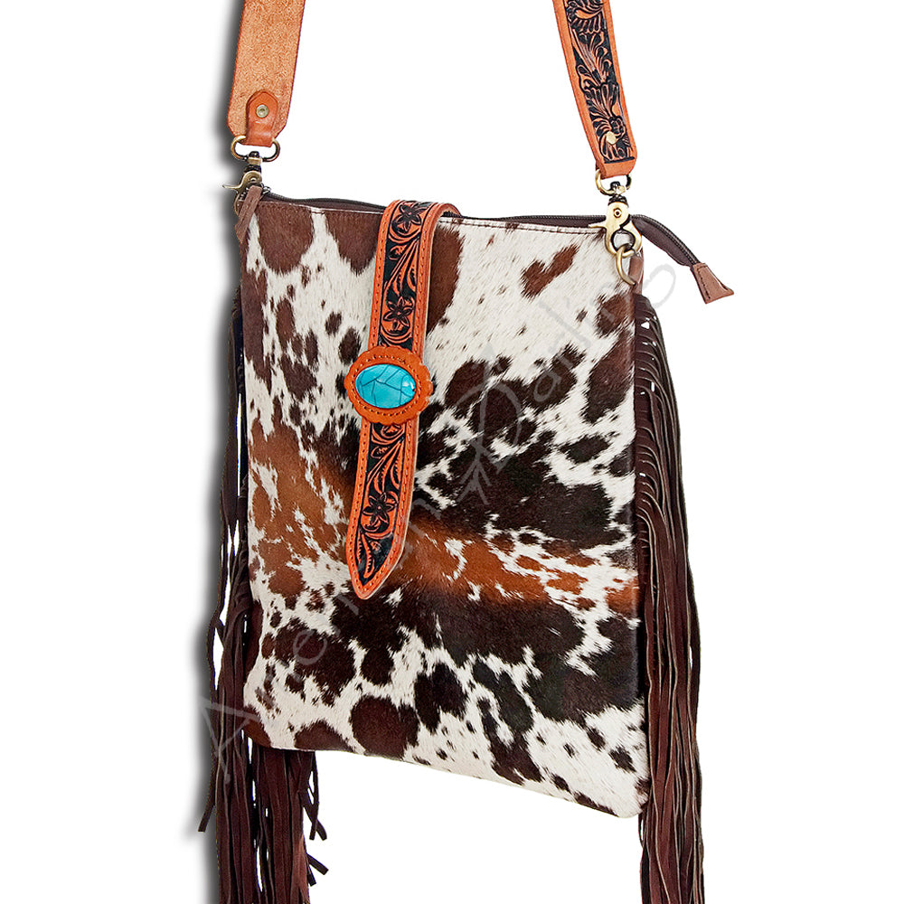 American Darling Cross Body Hand Tooled Hair On-Genuine Leather Western Women Bag Handbag Purse | Crossbody for Cute