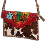 American Darling Envelope Hand Tooled Hair-On Genuine Leather Women Bag Western Handbag Purse | for Cute