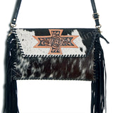 American Darling ADBGD106BKWBR Envelope Hand Tooled Hair On Genuine Leather Women Bag Western Handbag Purse