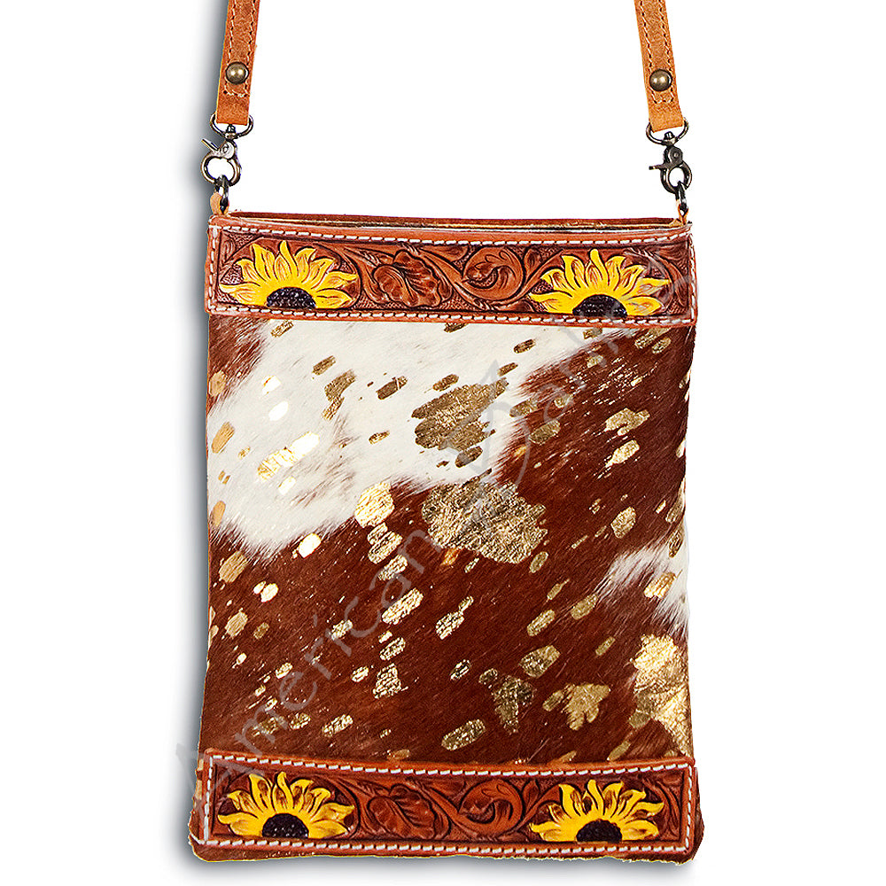 ADBG336SUNF American Darling Hand Tooled Hair On Genuine Leather Women Bag Western Handbag Purse