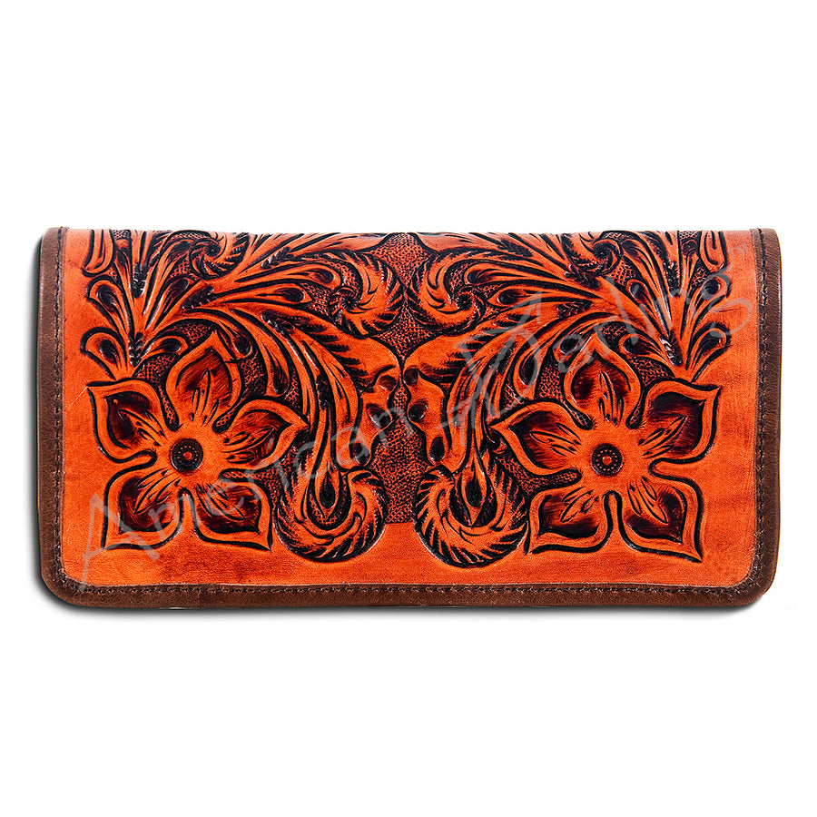 American Darling Hand Tooled Floral Leather Western Wallet Bag - Uhorse