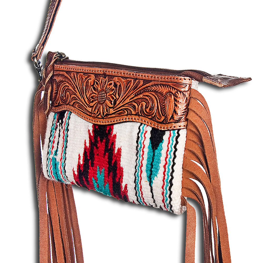 American Darling Clutch Hand Tooled Saddle Blanket Fabric Genuine Leather Western Women Bag Handbag Purse | Purses for Cute