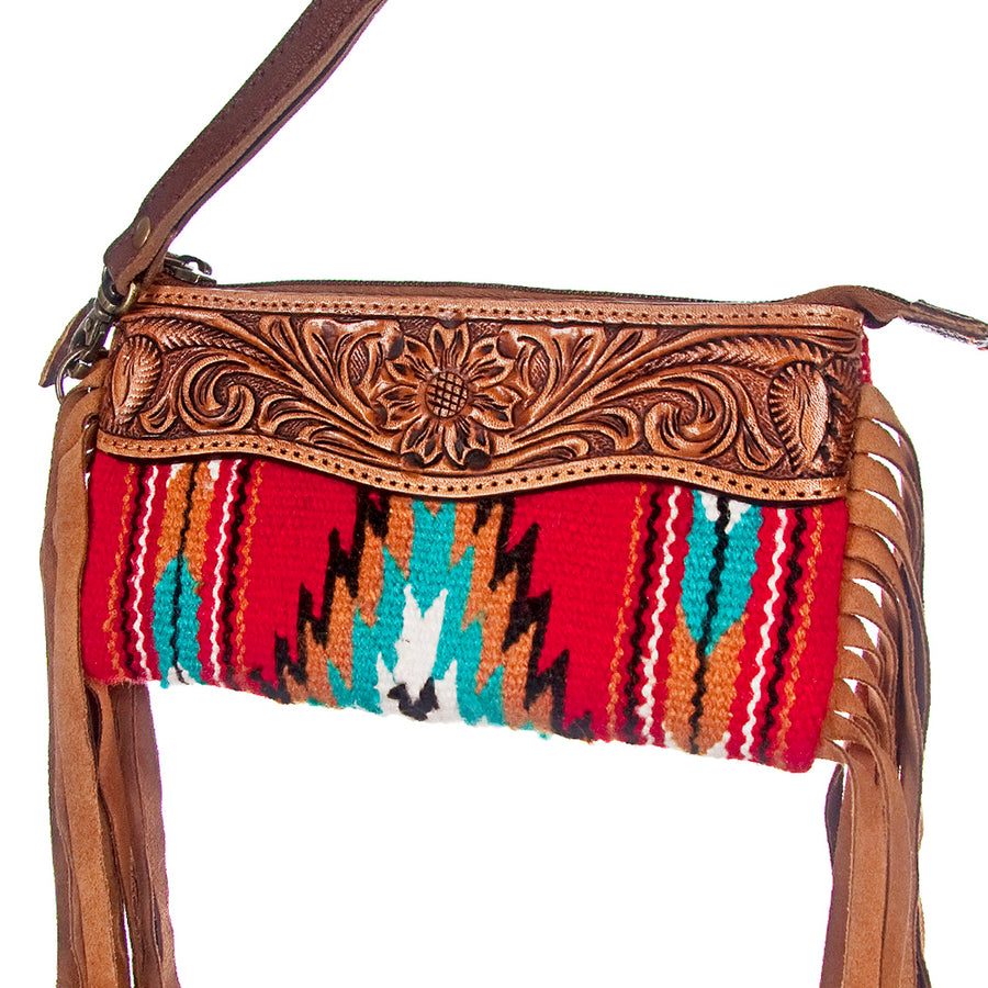 Ameran Darling Women's Clutch Bag Western Hand Tooled Saddle Blanket Leather Handbag and Ladies Purse