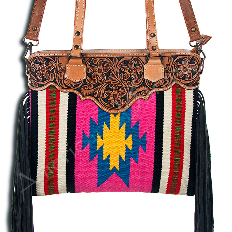 American Darling Messenger Hand Tooled Saddle Blanket Genuine Leather Western Women Bag Handbag Purse | Crossbody - Uhorse