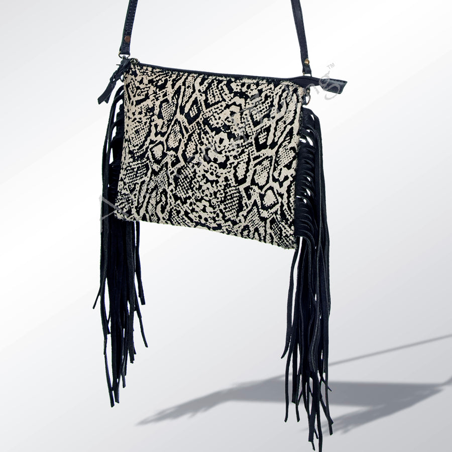American Darling Western Leather Crossbody Bag Hair-On Cowhide and Fringe - Uhorse