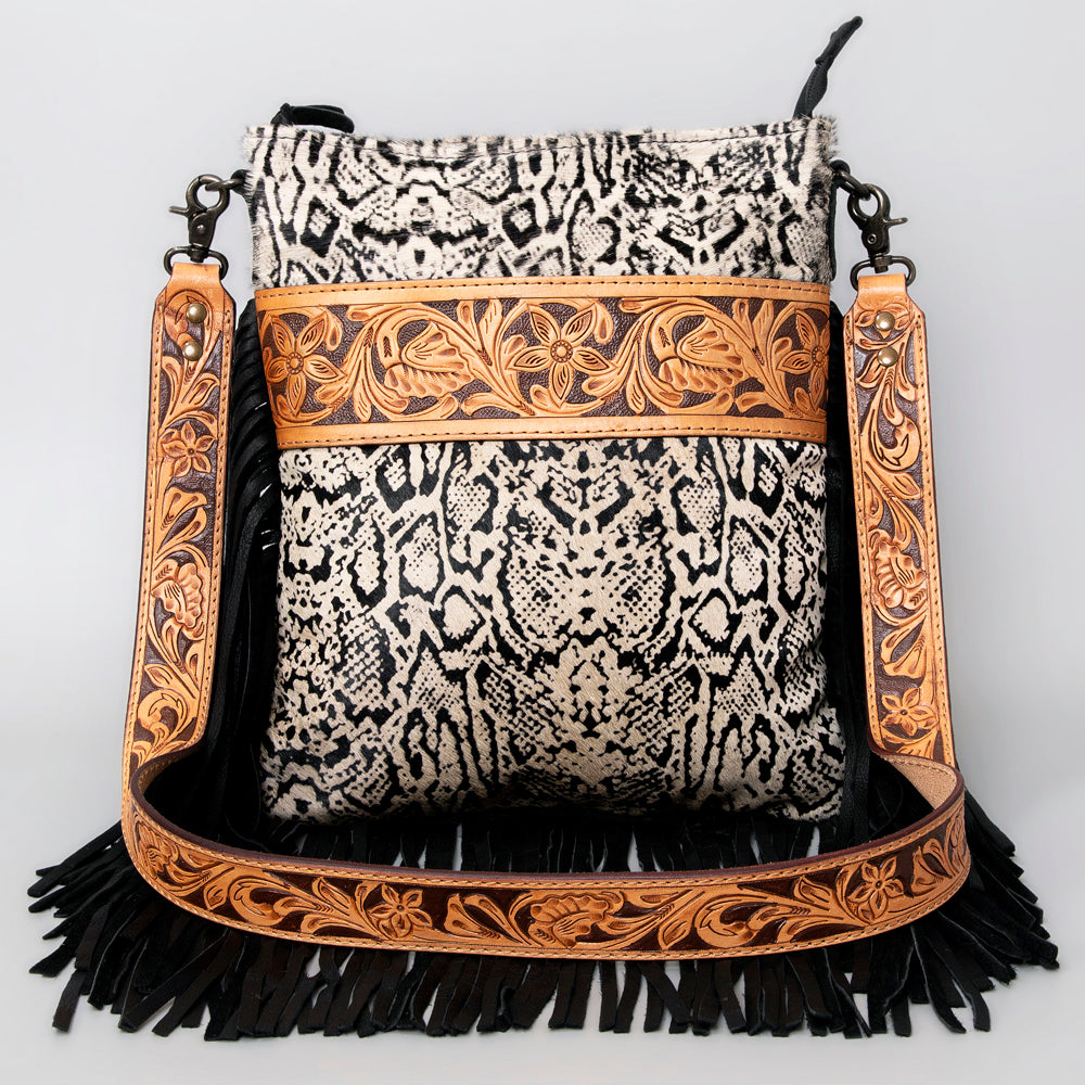 American Darling ADBGS192SNKFRNGA Messenger Hand Tooled Hair On Genuine Leather Women Bag Western Handbag Purse
