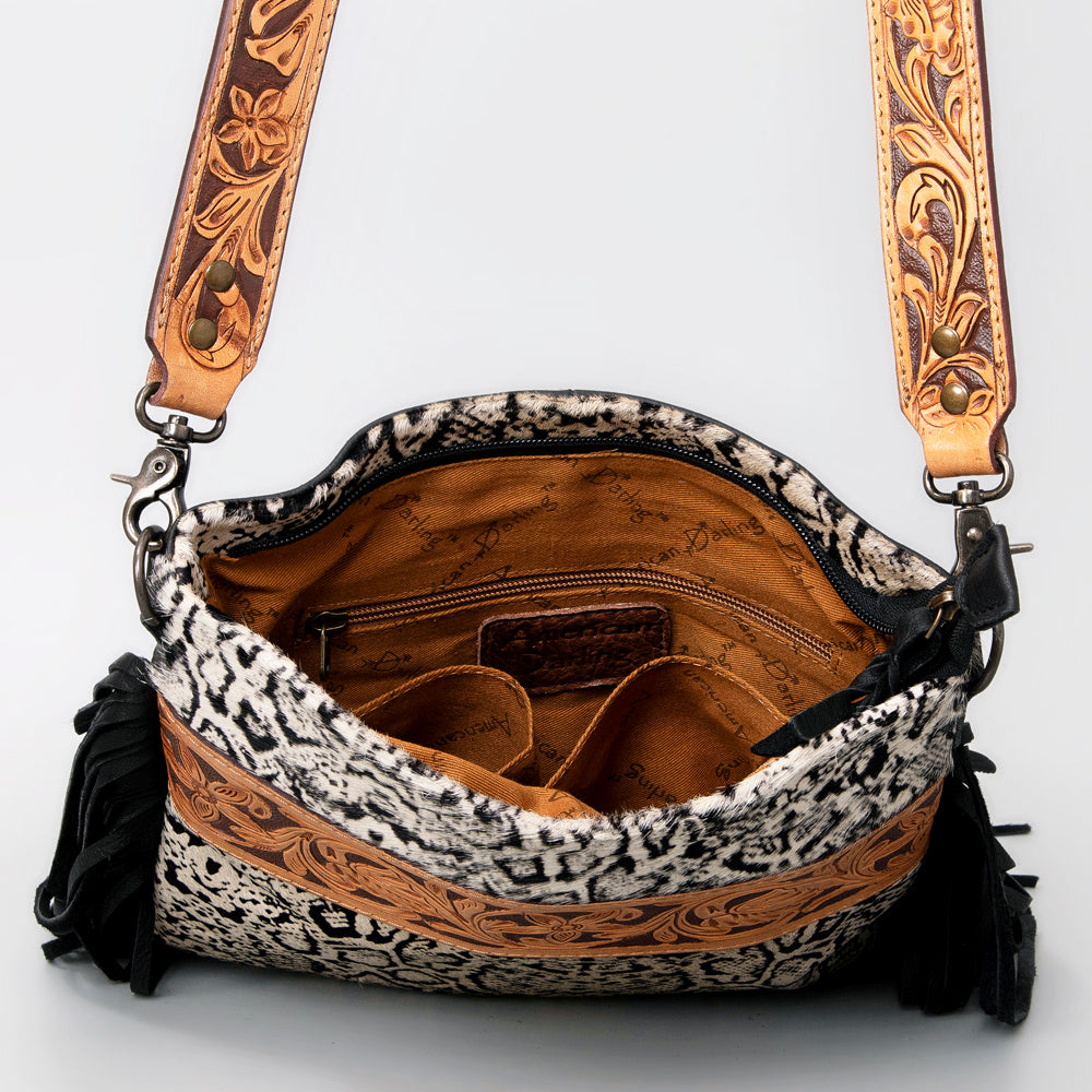American Darling ADBGS192SNKFRNGA Messenger Hand Tooled Hair On Genuine Leather Women Bag Western Handbag Purse