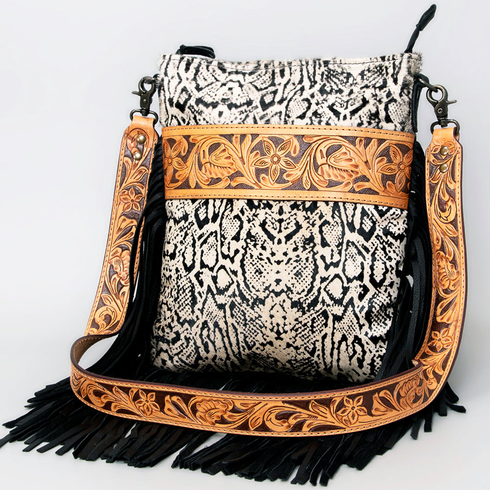 American Darling ADBGS192SNKFRNGA Messenger Hand Tooled Hair On Genuine Leather Women Bag Western Handbag Purse