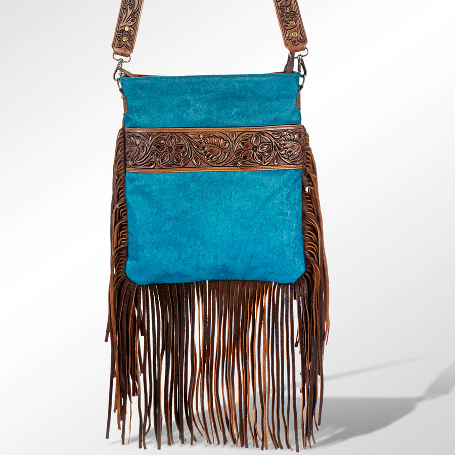 American Darling Messenger Hand Tooled Hair On Genuine Leather Western Women Bag Handbag Purse | Cute