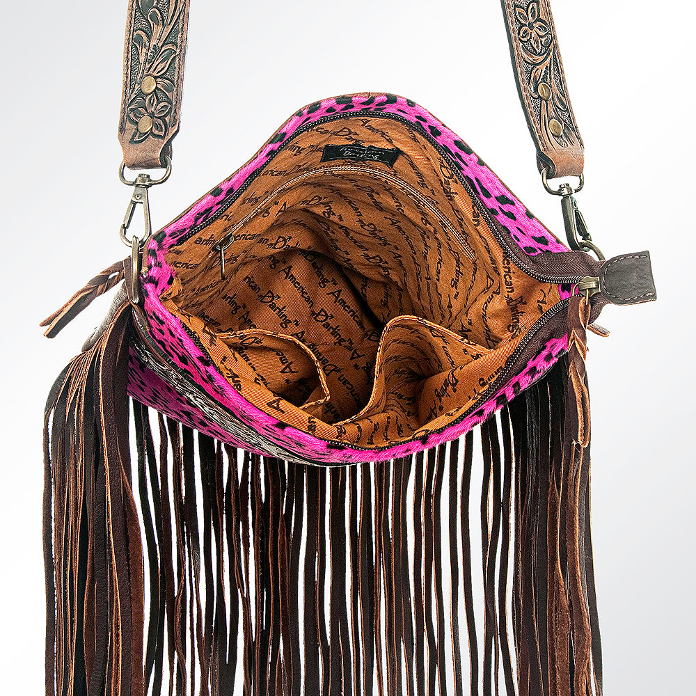 American Darling ADBGS192PKCHEFRNGA Messenger Hand Tooled Hair On Genuine Leather Women Bag Western Handbag Purse