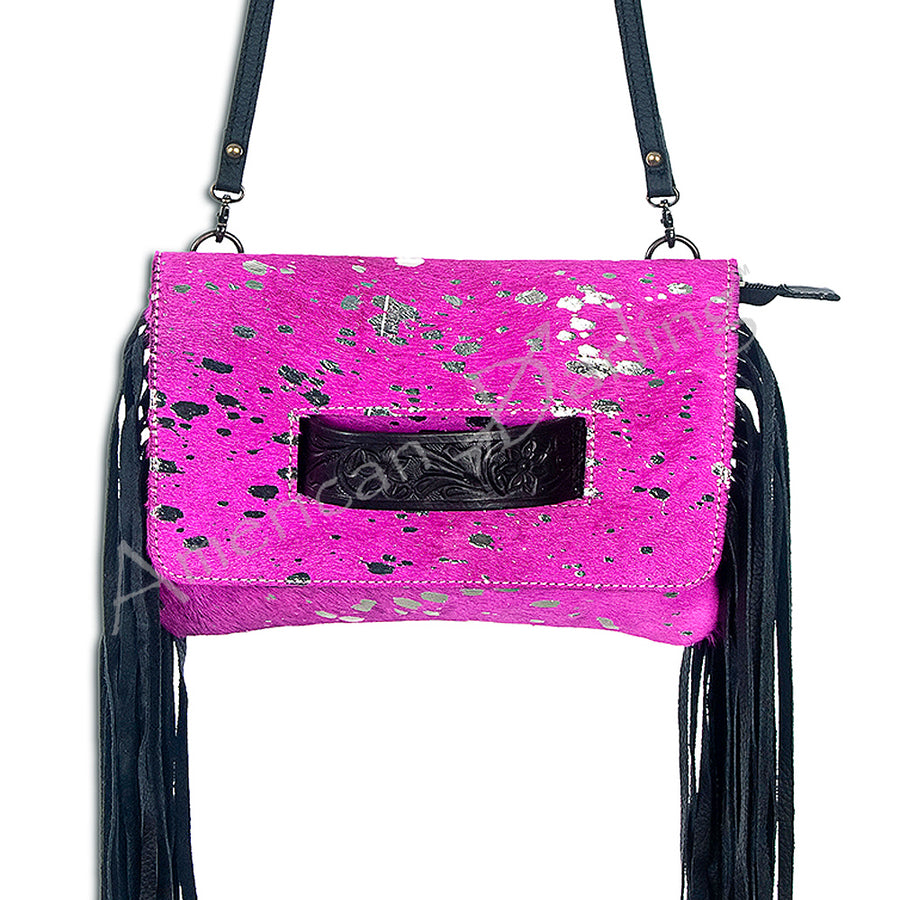 American Darling Small Cross body Bag - Hair-On Cowhide Hand Tooled Floral Leather - Uhorse
