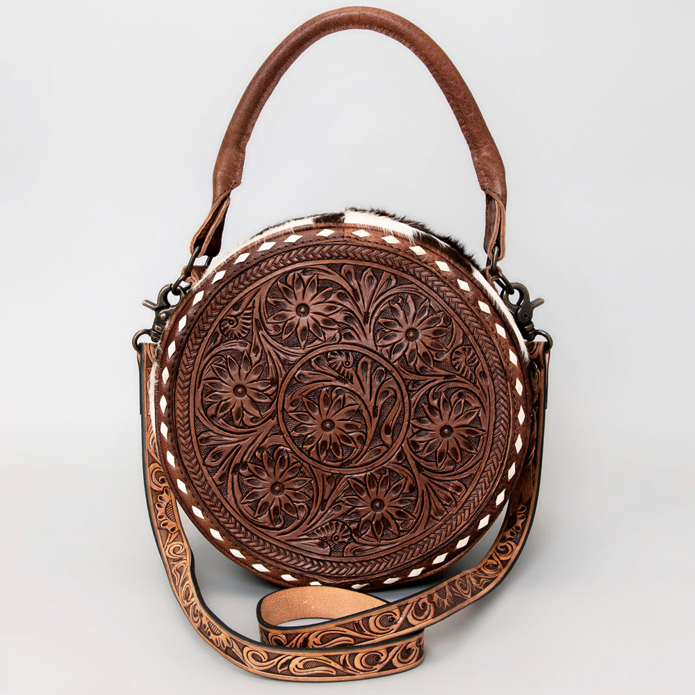 American Darling Canteen Hand Tooled Hair on Leather Women Bag Handbag Purse Tote Travel Bags College 14in H X 16in W 7in D