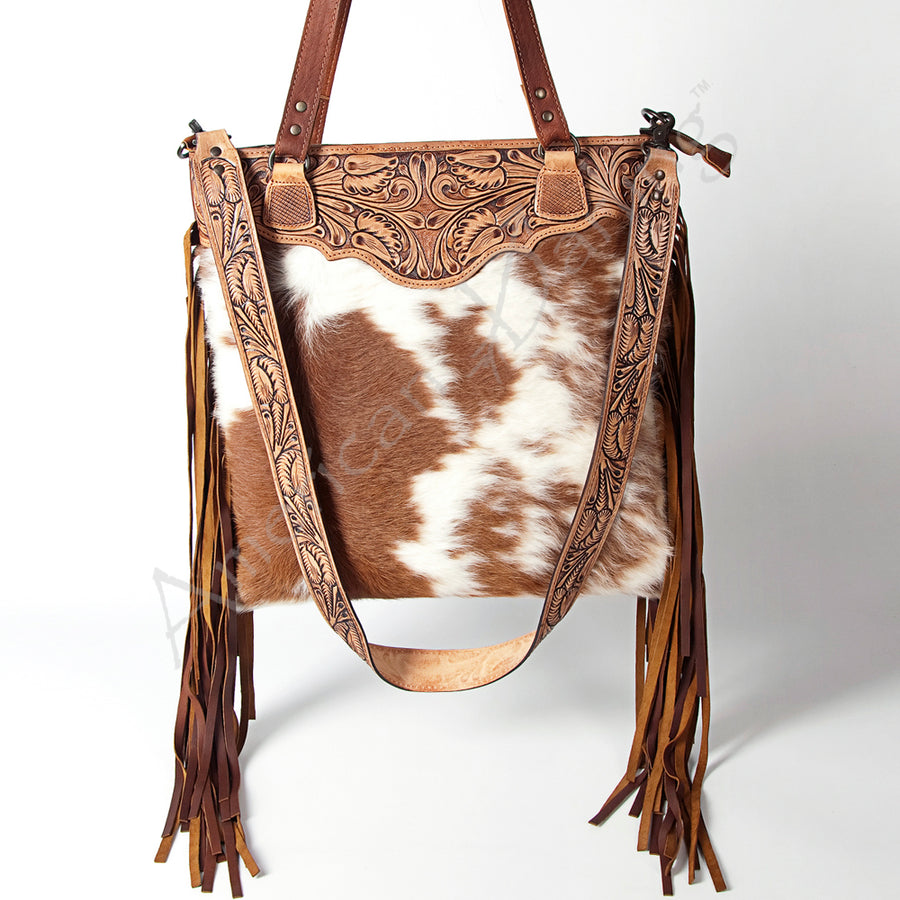 American Darling Messenger Hand Tooled Hair on-Genuine Leather Western Women Bag Handbag Purse | Crossbody for |Cute