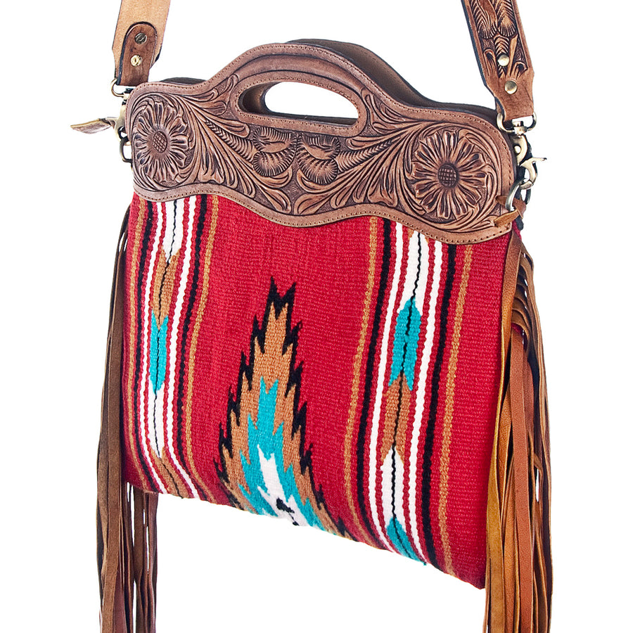 American Darling Clutch Hand Tooled Saddle Blanket Fabric Genuine Leather Western Women Bag Handbag Purse | Purses for Cute