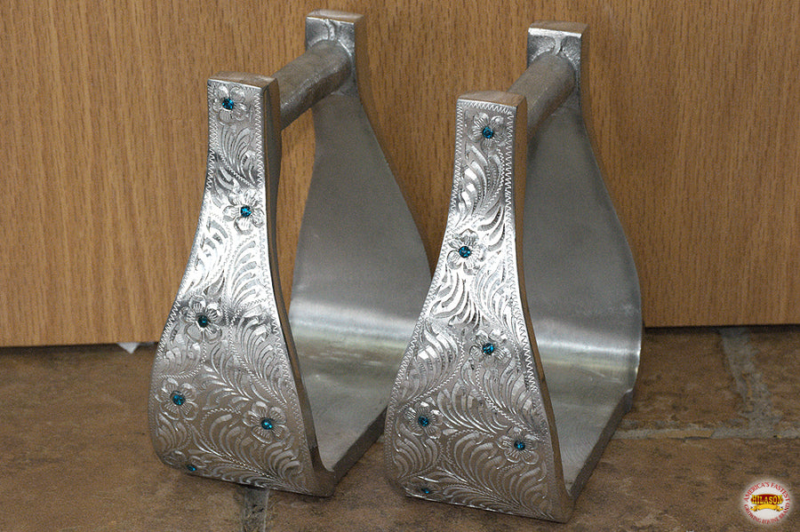 HILASON Horse Western Saddle Engraved Metal Roper Stirrups | Riding