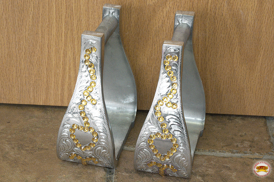 HILASON Horse Western Saddle Engraved Metal Roper Stirrups | Riding Trail