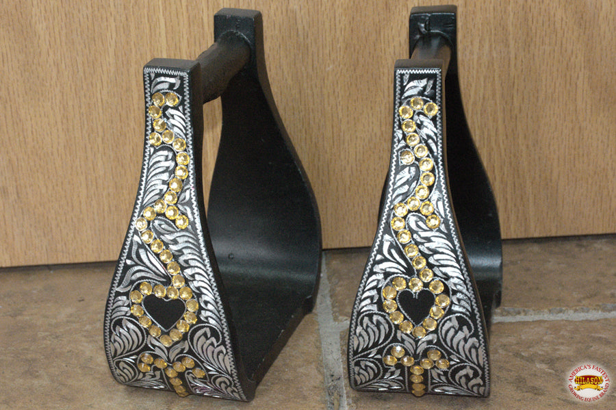 HILASON Horse Western Saddle Engraved Metal Roper Stirrups | Riding Trail