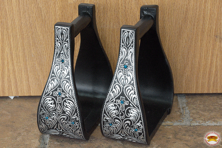 HILASON Horse Western Saddle Engraved Metal Roper Stirrups | Riding Ranch Roping