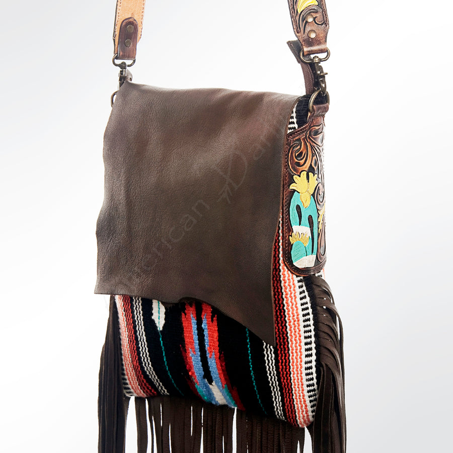 American Darling Messenger Saddle Blanket Fabric Genuine Leather Western Women Bag Handbag Purse | Cute - Uhorse