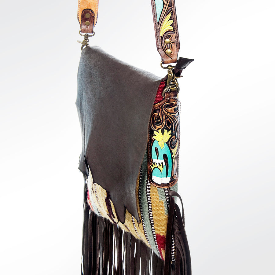 American Darling Messenger Saddle Blanket Fabric Genuine Leather Western Women Bag Handbag Purse | Cute