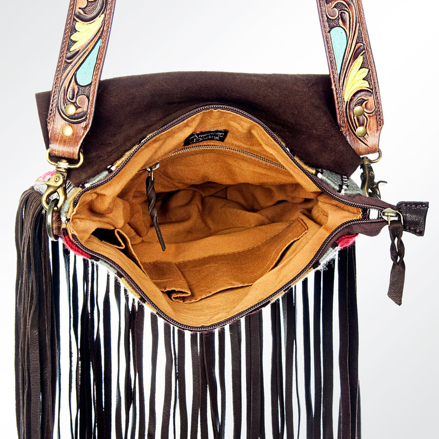 American Darling Messenger Saddle Blanket Fabric Genuine Leather Western Women Bag Handbag Purse | Cute