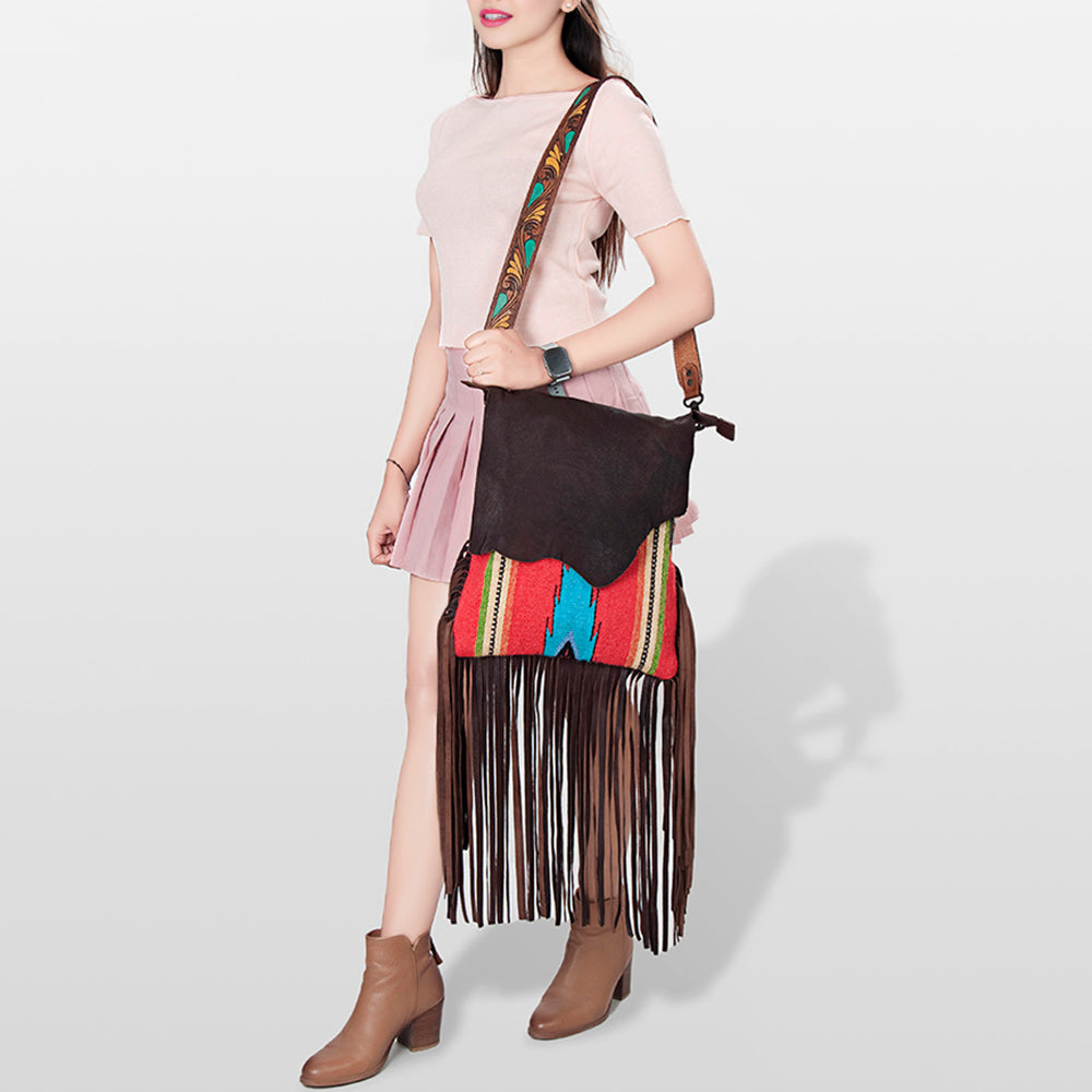 American Darling Messenger Saddle Blanket Fabric Genuine Leather Western Women Bag Handbag Purse | Cute