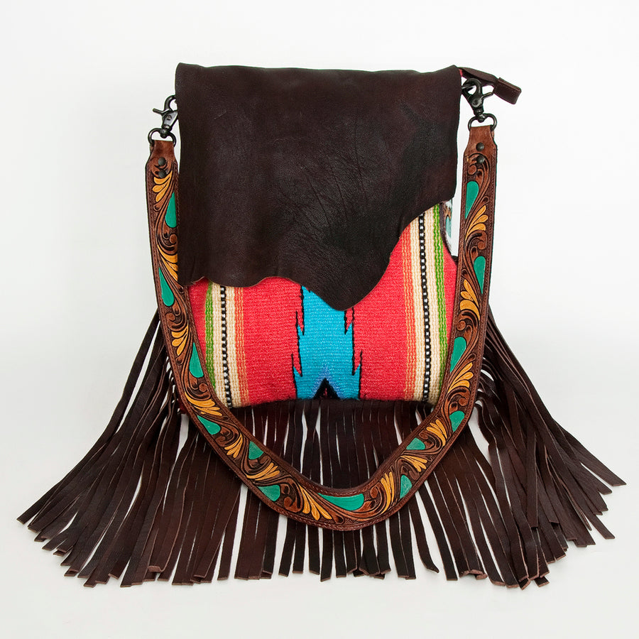 American Darling Messenger Saddle Blanket Fabric Genuine Leather Western Women Bag Handbag Purse | Cute