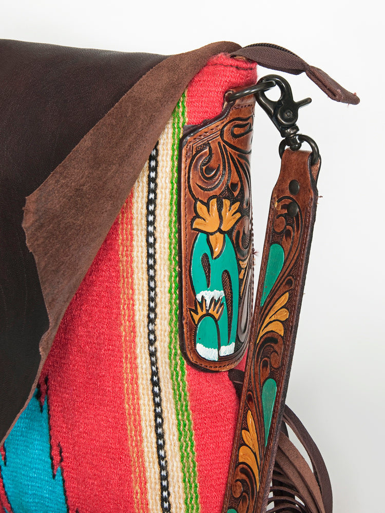 American Darling Messenger Saddle Blanket Fabric Genuine Leather Western Women Bag Handbag Purse | Cute