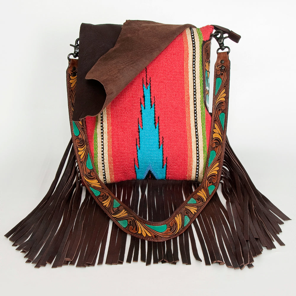 American Darling Messenger Saddle Blanket Fabric Genuine Leather Western Women Bag Handbag Purse | Cute