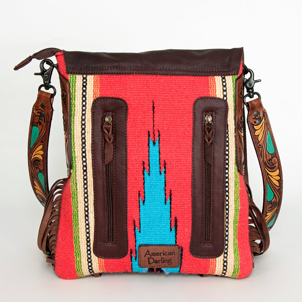 American Darling Messenger Saddle Blanket Fabric Genuine Leather Western Women Bag Handbag Purse | Cute