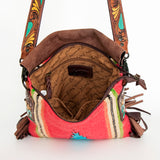 American Darling Messenger Saddle Blanket Fabric Genuine Leather Western Women Bag Handbag Purse | Cute