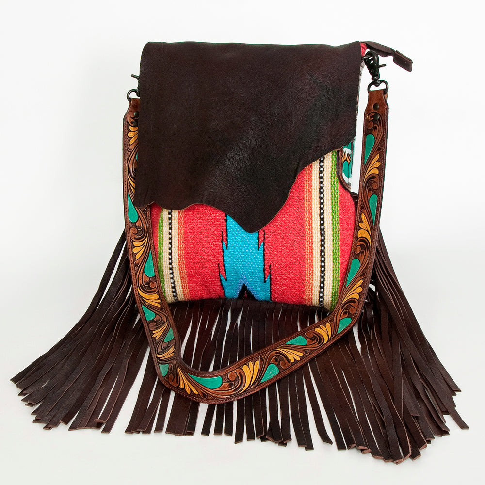 American Darling Messenger Saddle Blanket Fabric Genuine Leather Western Women Bag Handbag Purse | Cute