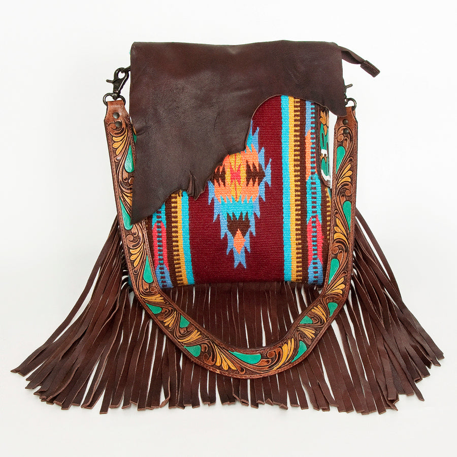 American Darling Messenger Saddle Blanket Fabric Genuine Leather Western Women Bag Handbag Purse | Cute