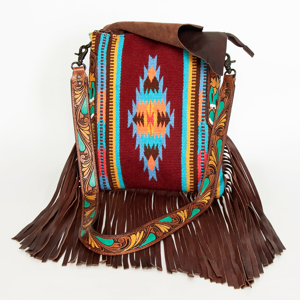 American Darling Messenger Saddle Blanket Fabric Genuine Leather Western Women Bag Handbag Purse | Cute