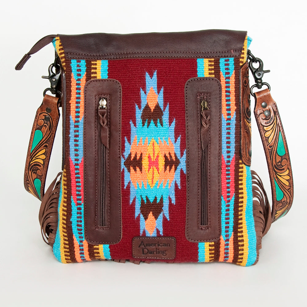 American Darling Messenger Saddle Blanket Fabric Genuine Leather Western Women Bag Handbag Purse | Cute