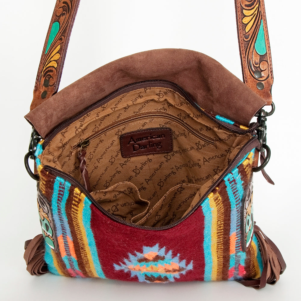 American Darling Messenger Saddle Blanket Fabric Genuine Leather Western Women Bag Handbag Purse | Cute