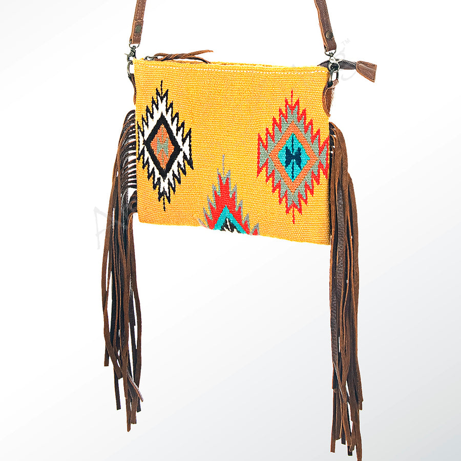 American Darling Cross body Bag with Woven Saddle Blanket and Fringes - Uhorse