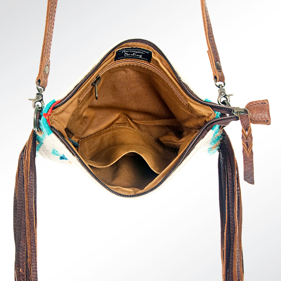 American Darling CrossBody Bag Saddle Blanket Fabric Genuine Leather Western Women Handbag Purse | for Cute Travel