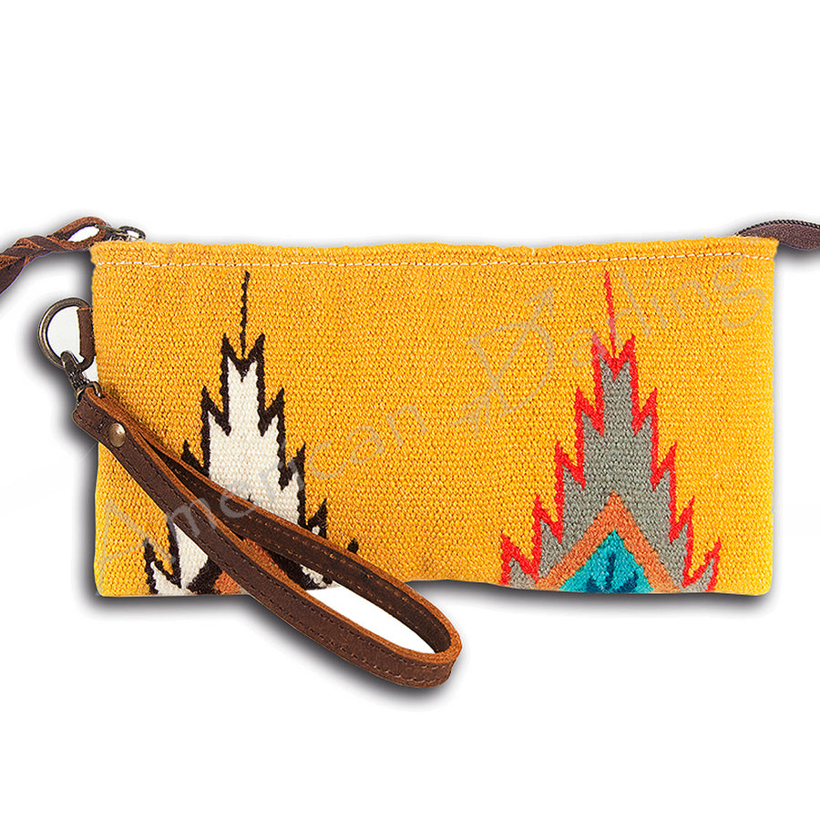 American Darling Western Leather Wristlet Bag with Hand Woven Saddle Blanket - Uhorse